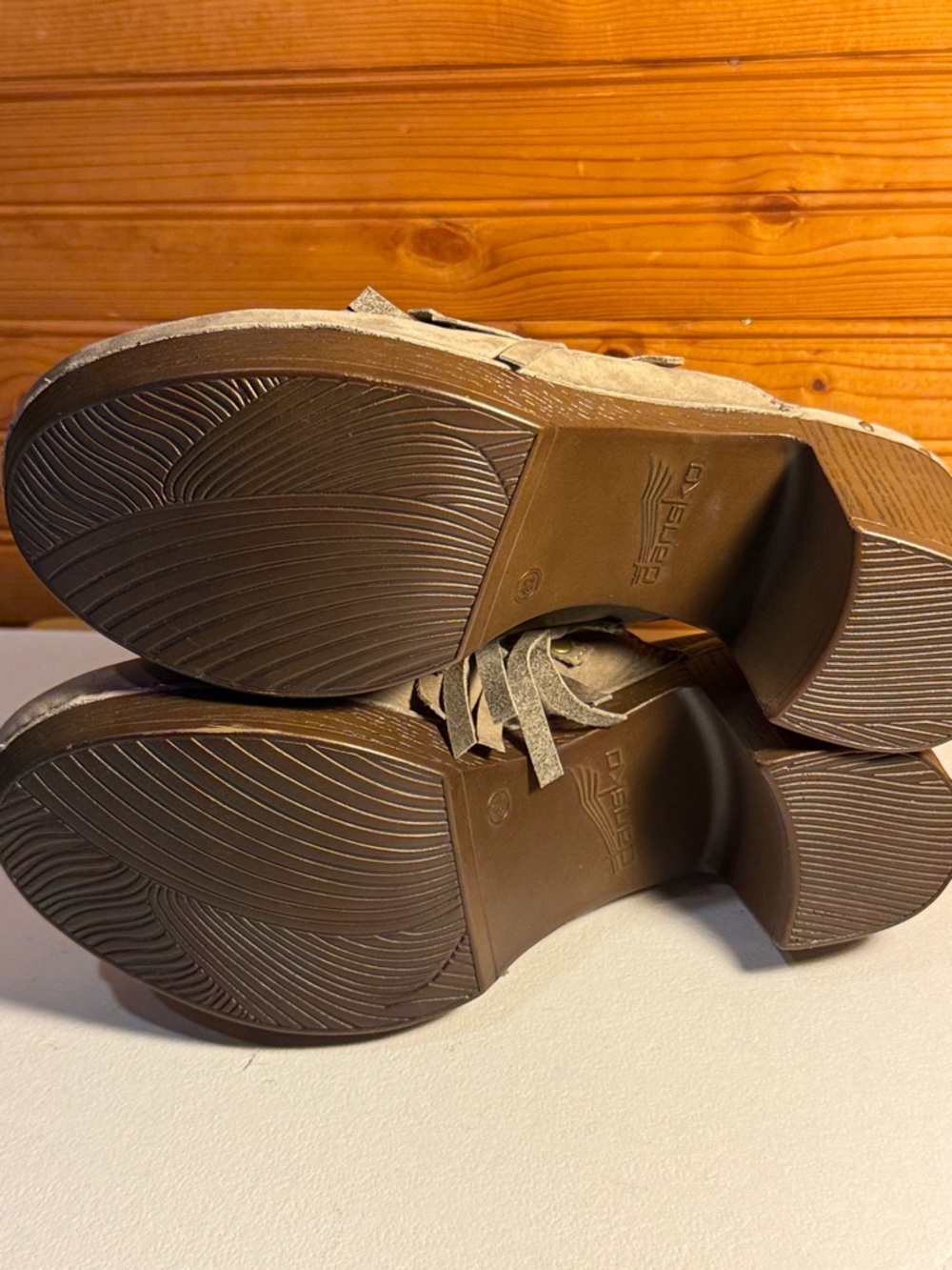 Dansko Taupe Suede Fringed Clog Mules - Picture 7 of 8
